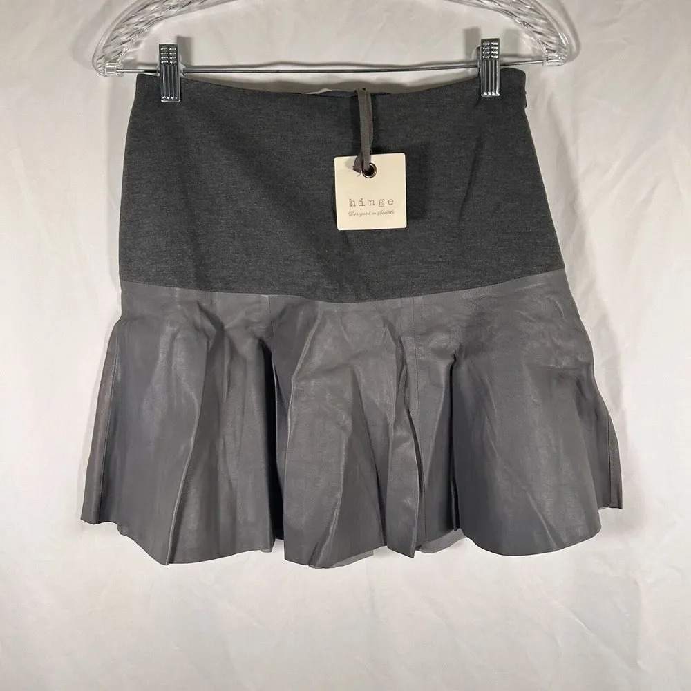 Hinge Skirt Women's XS Grey Cloth & Leather Bottom Side Zip NWT